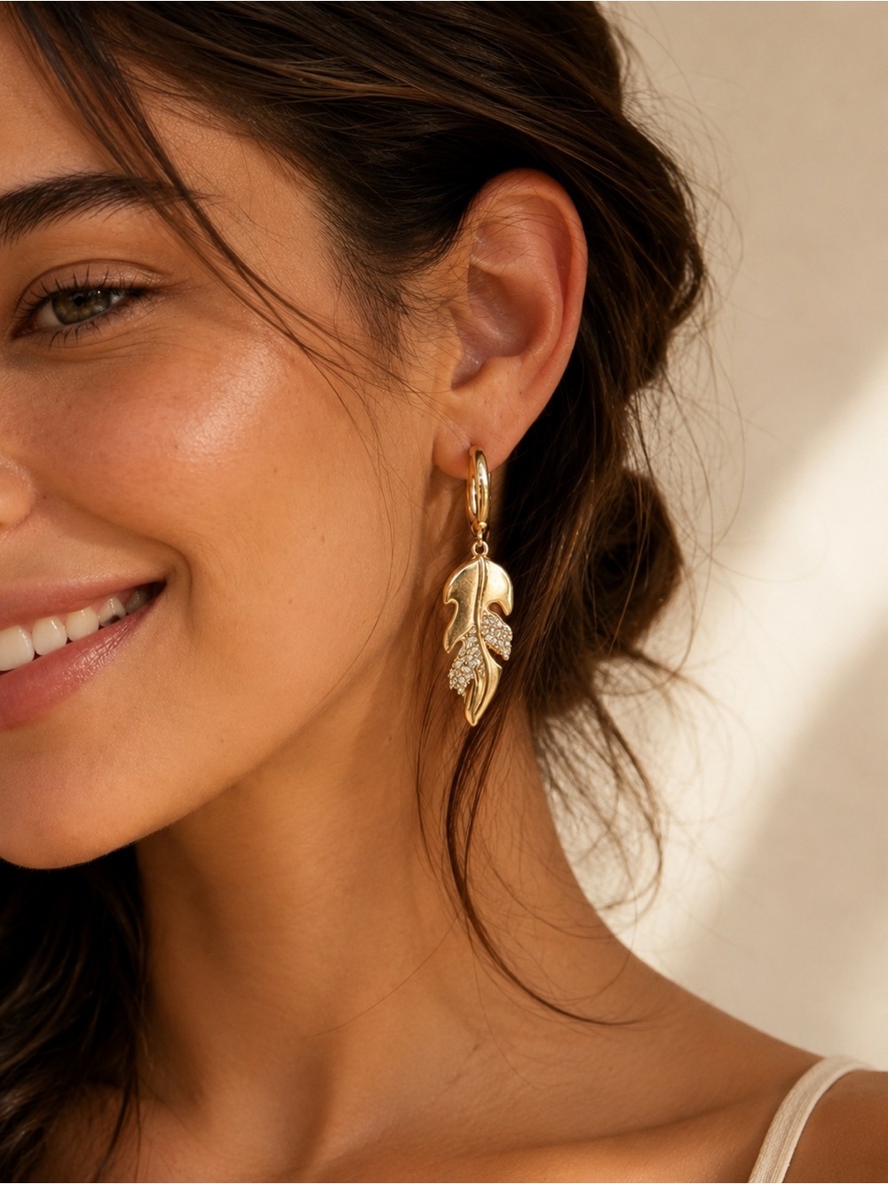 Gold Leaf Drop Earrings - Women's Jewelry